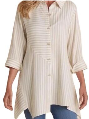 Soft Surroundings Standout Striped Asymmetrical Hem Tunic Top Size M